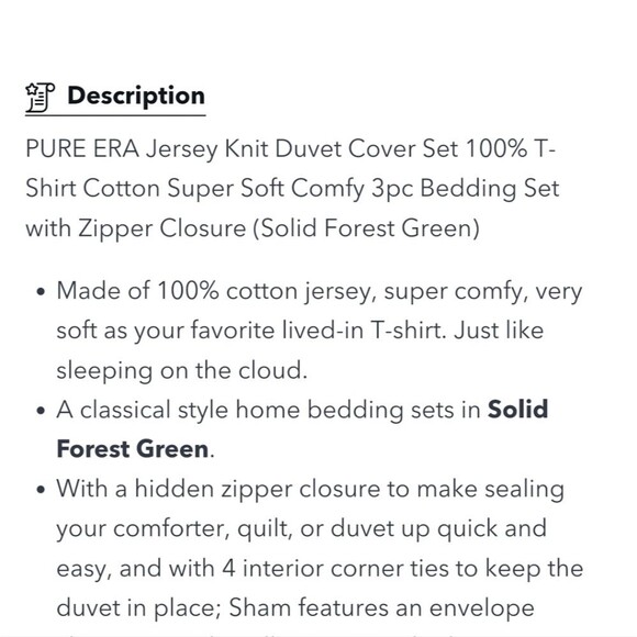 100% Cotton Jersey Knit T-Shirt Forest Green King Duvet Cover Set - Picture 3 of 10